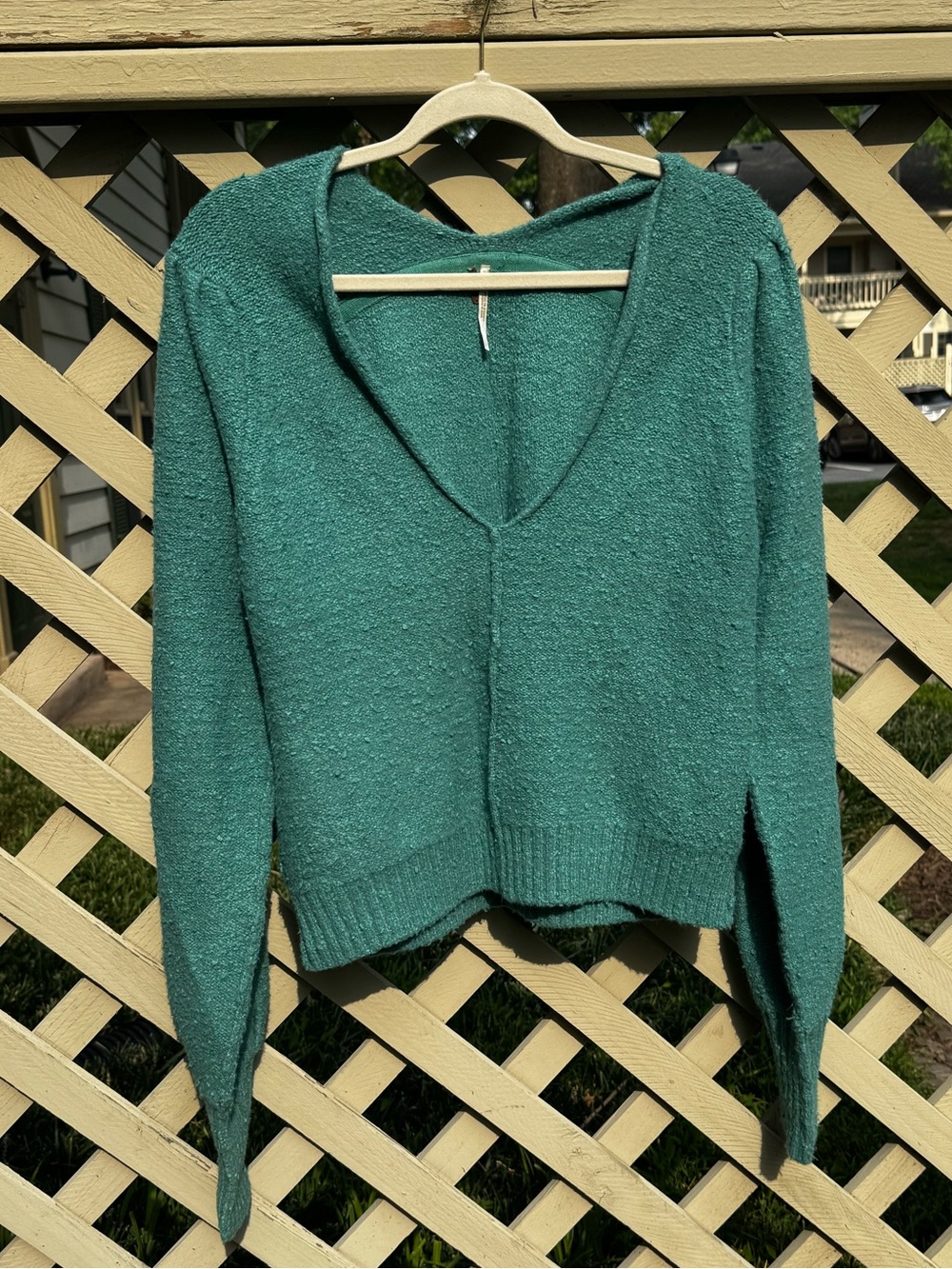 Free People Teal V-Neck Pullover Sweater
